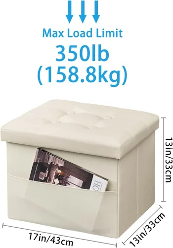 Miniatura 2 de Otomana con taburete de almacenamiento, otomana plegable de almacenamiento de 17 pulgadas, reposapiés tapizado de cuero con bolsillos laterales