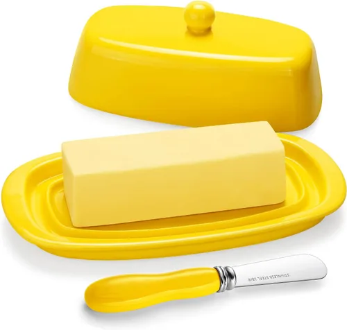 Miniatura 7 de Mantequillera de cerámica con tapa para encimera y refrigerador, soporte de mantequilla de 8 pulgadas con asa de perilla de cubierta de porcelana
