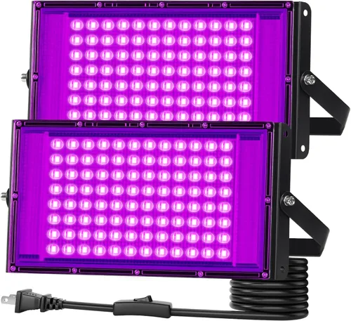 Miniatura 11 de Paquete de 2 Luces Negras LED de 50W, Reflector de Luz Negra para Fiesta Brillante IP66 Impermeable, Luces Negras Exteriores con Interruptor