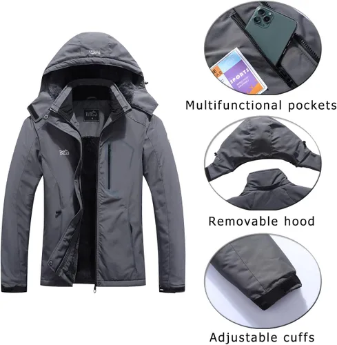 Miniatura 6 de Pooluly - Chaqueta de invierno para esquísnowboard para mujer, con capucha, impermeable, rompeviento