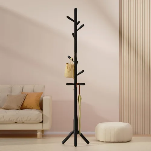 Miniatura 5 de Perchero de madera maciza, perchero independiente en forma de árbol con 11 ganchos, poste principal de 1.6 pulgadas de diámetro para ropa, soporte