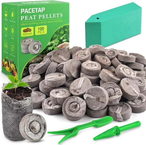 PACETAP 100 unidades de tierra de iniciación de semillas de pellets de turba de 1.181 in, fertilizante de semillas comprimidas, bloque de suelo de