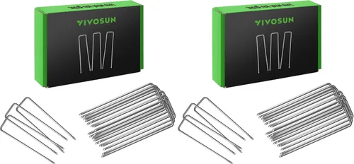 Miniatura 9 de VIVOSUN Paquete de 50 estacas de jardín de 6 pulgadas, estribos de acero galvanizado para paisaje, pasadores en forma de U de calibre 11 para tela