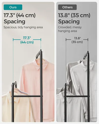 Miniatura 4 de SONGMICS Perchero de doble barra con ruedas, perchero para colgar ropa, perchero resistente con estante de almacenamiento de malla, 2 frenos, cada