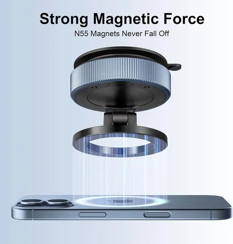 Miniatura 3 de Soporte magnético para teléfono con succión al vacío, soporte magnético ajustable de 360° para teléfono, plegable y retráctil, manos libres con Azul