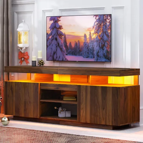 Miniatura 14 de HOMMPA Soporte de TV LED de 70 pulgadas con tomas de corriente, moderno centro de entretenimiento con luces LED para sala de estar, gabinete Negro