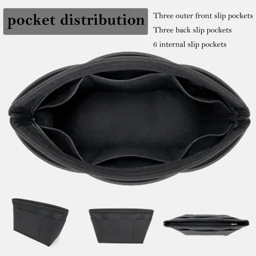 Miniatura 2 de Organizador de bolso, organizador de bolsa de mano, organizador de bolsa de fieltro con 12 bolsillos, compatible con bolsa, bolsos (negropequeño)