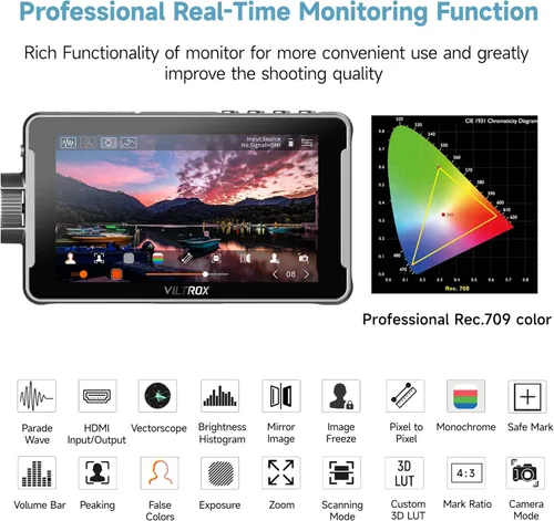 Miniatura 3 de VILTROX DC-550 – Monitor de campo para cámara DSLR de 1200 nits, kit de monitor de video externo portátil con pantalla táctil de 4K 1920x1080
