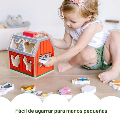 Miniatura 6 de Melissa & Doug Granero de juguete de madera para llevar, juego portátil de 11 piezas para niños pequeños con animales de granja y techo desplegable