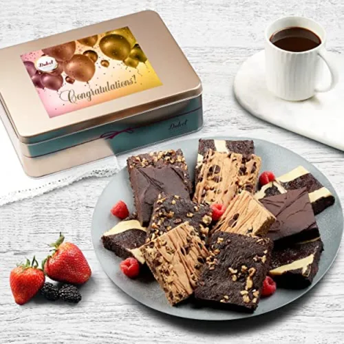 Miniatura 15 de Dulcet Gift Baskets Surtido de brownie de chocolate gourmet, brownie de lata de brownie, delicioso pastel de queso, dulce de azúcar rocoso, ganache