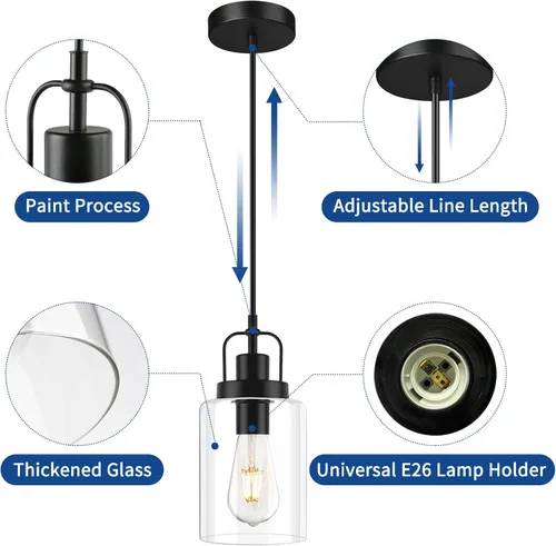 Miniatura 3 de Lámpara colgante de granja, luces colgantes rústicas negras para isla de cocina, iluminación de techo colgante industrial sobre mesa con pantalla