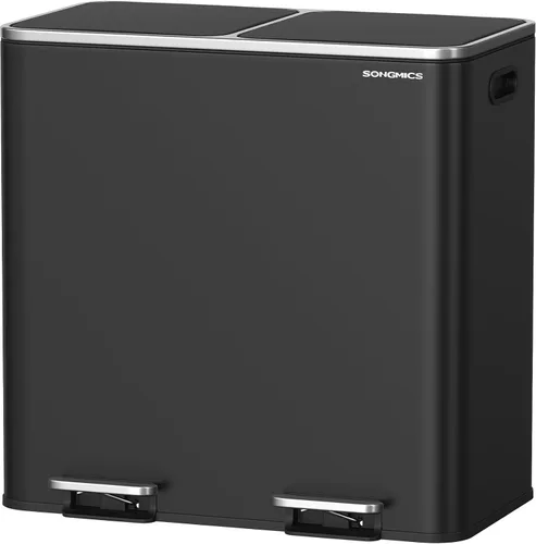 Miniatura 11 de SONGMICS Bote de basura, 2 botes de basura de 8 galones (2 x 30 L) para cocina, con 15 bolsas de basura, 2 compartimentos, cubos interiores