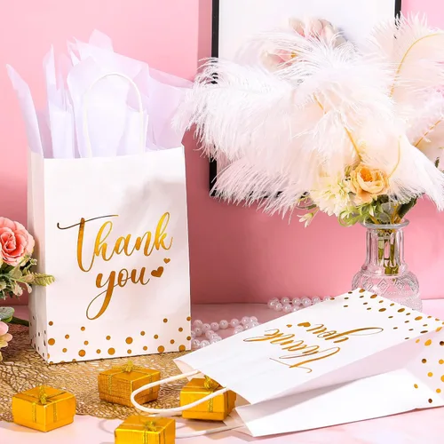 Miniatura 2 de Tinlade 30 bolsas de regalo de agradecimiento con papel de seda dorado con asa para graduación, negocios, compras, boda, ducha, regalos de fiesta