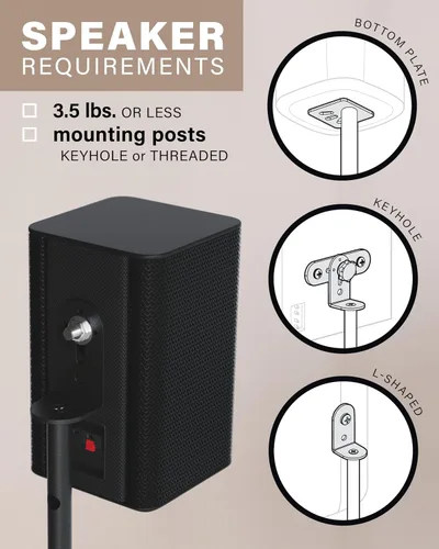 Miniatura 3 de SANUS Par de soportes para altavoces de satélite y estantería de hasta 3.5 libras - Ajuste de altura de 10 pulgadas - Incluye soporte en forma de L