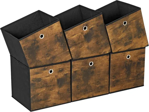 Miniatura 8 de SONGMICS Cubitos de almacenamiento, juego de 6 contenedores de almacenamiento con asas, cajas de almacenamiento plegables de tela Oxford y tela