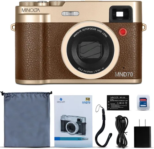 Miniatura 2 de Minolta Cámara digital retro – Compacta de 48 megapíxeles con enfoque automático, video ultra HD de 5K, lente selfie trasera, zoom 16x, WiFi, Dorado