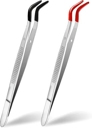 2 pinzas para manualidades con puntas de goma, pinzas adhesivas de metal, pinzas en ángulo curvadas con revestimiento de PVC suave, anti-adherentes,