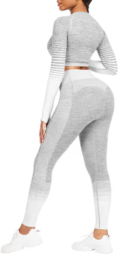 Miniatura 2 de JOYMODE - Conjunto de entrenamiento para mujer, diseño de 2 piezas con leggings de tiro alto sin costuras y camiseta corta , para yoga
