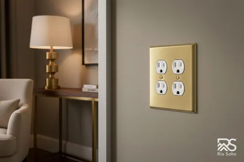 Miniatura 3 de Rio Salto Placa de Pared de Metal Dorado LATÓN Metal Doble Receptáculo Dúplex Placa de Pared de Metal Cubierta de Interruptor de Luz Placa de Pared