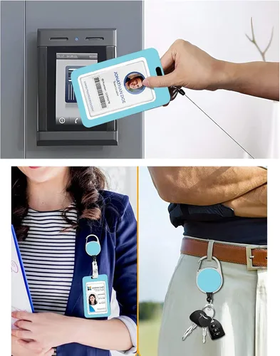 Miniatura 2 de Cordones azul bebé para llaves Portador de Insignias, Carrete de Insignias Retráctil con Clip de Mosquetón y Cordón Desmontable, Linda Tarjeta