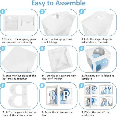 Miniatura 4 de Amandir 137 globos azules para baby shower para niño con cajas de bebé, kit de arco de globos blancos y azules, cajas de bebé con letra
