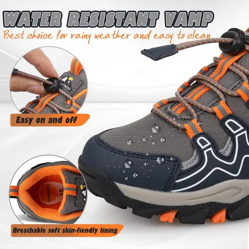 Miniatura 2 de UOVO Tenis para niños y niñas, para senderismo, correr, caminar al aire libre, tenis impermeables antideslizantes