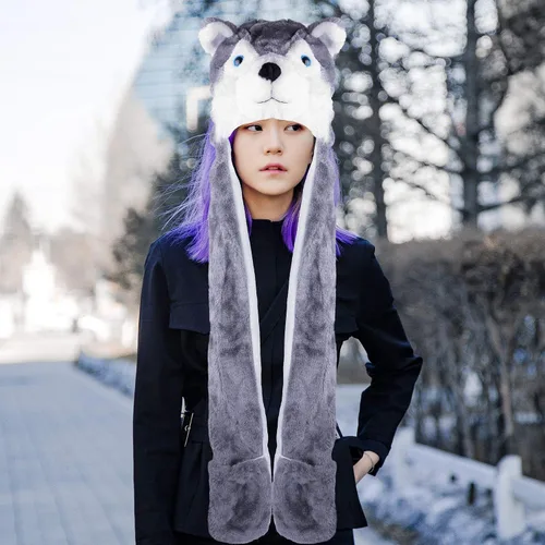 Miniatura 4 de Husky Timber - Gorro de invierno con diseño de lobo de felpa para invierno, largo