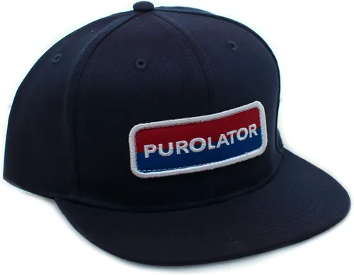 Purolator - Gorra plana bordada con diseño vintage de Coche de Carreras, color azul marino, Azul marino
