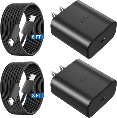 Cargador súper rápido Samsung USB-C de 45 W tipo C de 8 pies, cable de carga rápida con bloque de cargador de pared de teléfono Android para Samsung