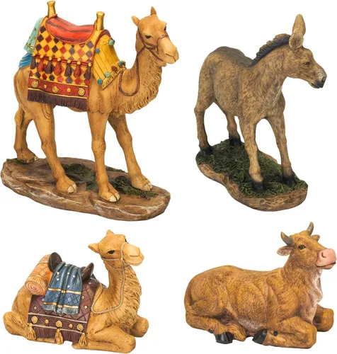 Miniatura 3 de Three Kings Gifts - Camellos, burro y buey, base inferior plana de Polystone para estabilidad, decoración del hogar, juegos y figuras de belén