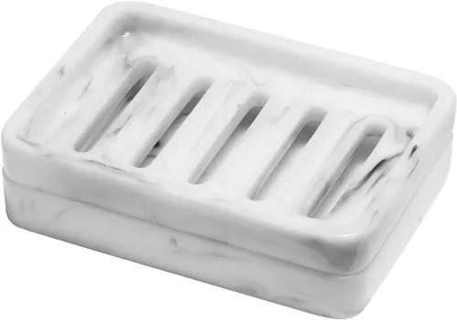 Miniatura 8 de Shinowa Jabonera de cerámica, soporte doble para jabón con drenaje, jabonera autodrenante de porcelana, soporte para jabón en barra para ducha