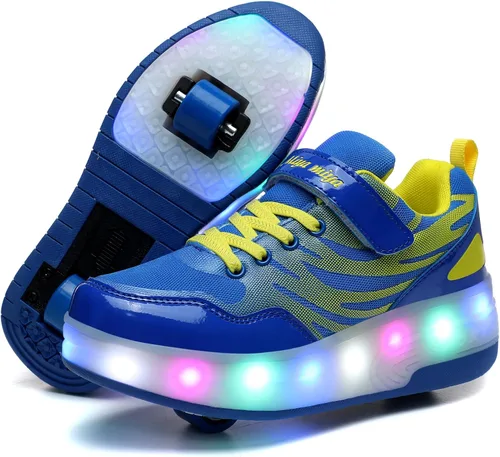 Miniatura 7 de Wooowyet - Tenis con ruedas y luces LED para niños y niñas, con ruedas, USB recargable, cierre de gancho y bucle
