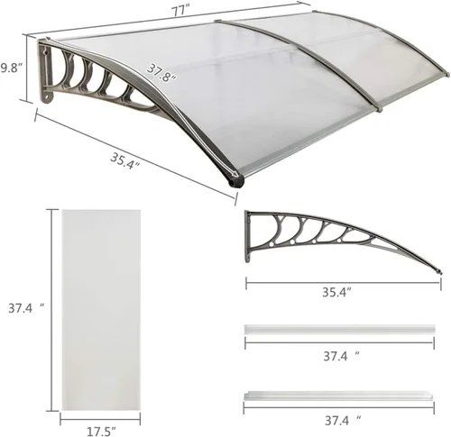 Miniatura 6 de Toldo de policarbonato para ventanas, puertas de patio, cubierta de policarbonato para exteriores, luz solar, lluvia, nieve, protección de soporte