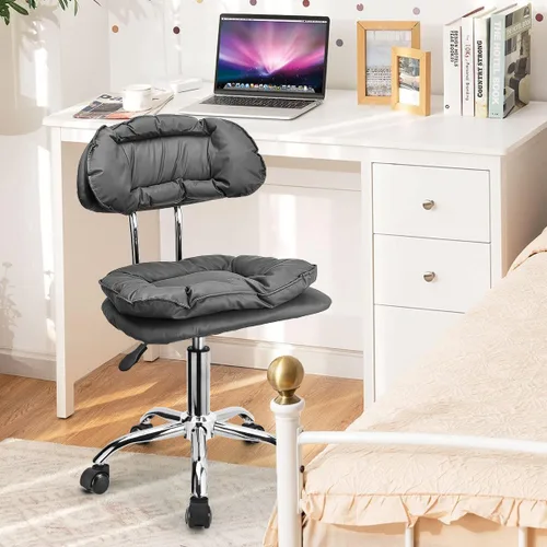 Miniatura 2 de JOSTZHXIN Respaldo de taburete rodante, acolchado de asiento grueso, silla rodante resistente para oficina en casa, silla giratoria de altura Gris