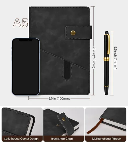 Miniatura 2 de vfaejll Cuaderno de cuero rayado A5, juego de diario personal de tapa dura con bolígrafo y caja de regalo, 100 páginas de 2.95 oz/yd² de papel