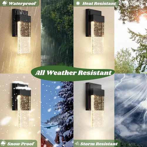Miniatura 2 de BesLowe Lámparas de pared para exteriores con cristal de burbujas de cristal, apliques exteriores impermeables, faroles de pared LED, luces