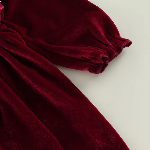 Miniatura 5 de Trajes de Navidad para niñas pequeñas, vestido de manga larga, falda vintage de encaje de una pieza, vestido de fiesta de terciopelo rojo, vestido