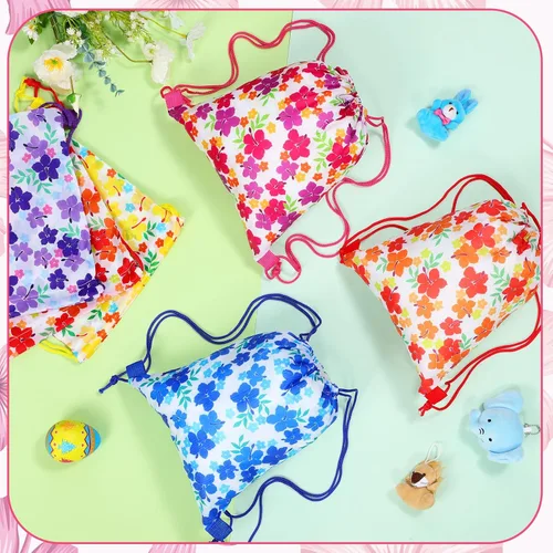 Miniatura 4 de Teling Bolsas de recuerdo de fiesta de hibisco con cordón, bolsas de regalo tropicales para cumpleaños, baby shower, paquetes de recuerdos de fiesta