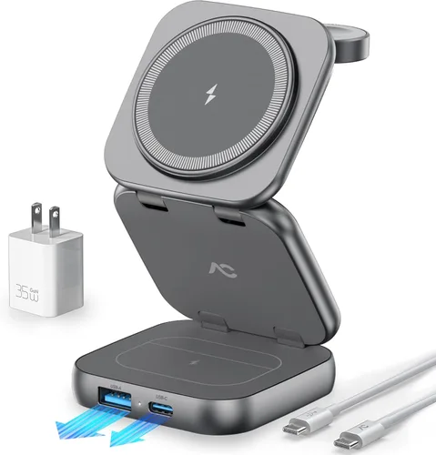 Miniatura 10 de 5-in-1 Wireless Charger for MagSafe, AC ISLAND Portable Travel Charging Station, 35W Max Qi2 Fast Foldable Magnetic Stand, Evolved for iPhone 17-12