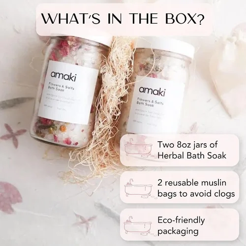 Miniatura 3 de Juego de flores y sales de baño Amaki Skincare con aceite esencial lavanda, pétalos de rosa, lavanda, caléndula y flores de manzanilla (2 paquete)