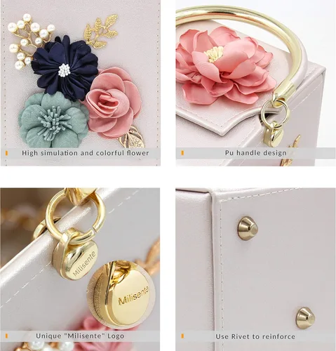 Miniatura 4 de Milisente Bolso de mano de noche para mujer, caja cuadrada floral, bolsos de noche, bolsos cruzados de hombro, bolso de mano de flores para boda