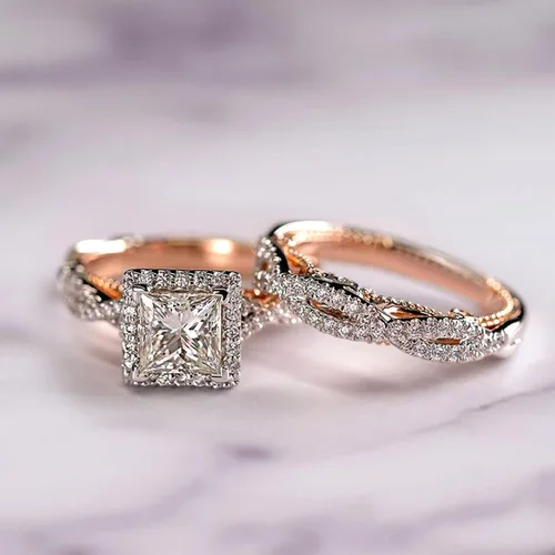 Miniatura 7 de Engagement rings for couples set,3 pc His and Her Wedding Ring Set, Hypoallergenic Rose Gold Ring Set, Cubic Zirconia Bride Promise Rings Set