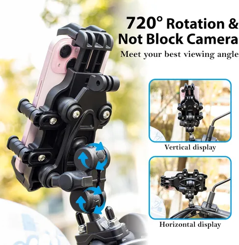 Miniatura 3 de EMERK Soporte para Teléfono de Motocicleta - [Amortiguador de Vibración Dual] [Anti-Vibración Anti-Robo] Soporte para Teléfono de Bicicleta, Cuna