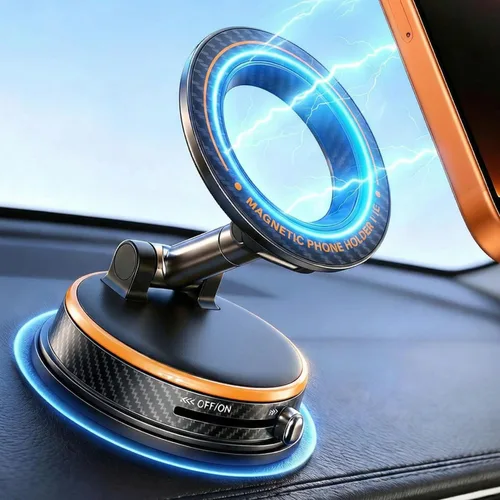 Miniatura 10 de Soporte magnético negro para teléfono para automóvil, succión al vacío e imán de 3000 gf, soporte de tablero ajustable de 360°, compatible