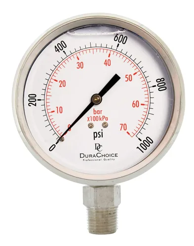 Miniatura 4 de Medidor de presión de acero inoxidable lleno de aceite de 4" - 1/2" NPT montaje inferior 1000PSI