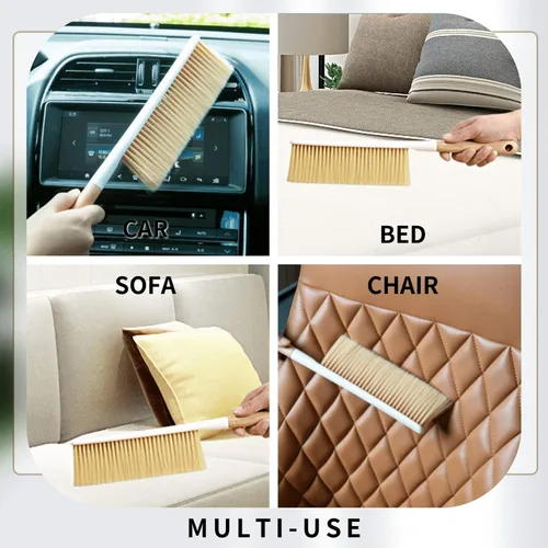 Miniatura 7 de Cepillos de limpieza de escobas de mano, cepillo suave para plumero de muebles con mango de madera largo, herramienta de polvo para el hogar