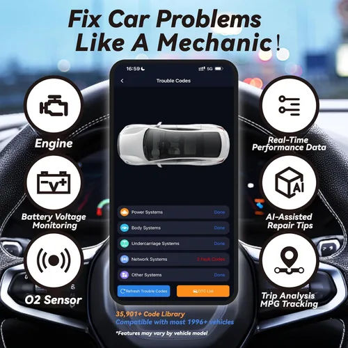 Miniatura 4 de Escáner OBD2 Bluetooth herramienta de diagnóstico compatible con iOS y Android, lector de código de coche OBD II para vehículos - Sin cuota