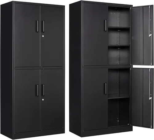 Letaya - Armario de almacenamiento de metal con puerta con cerradura, estantes ajustables de acero para oficina, hogar, despensa, cocina, armario de