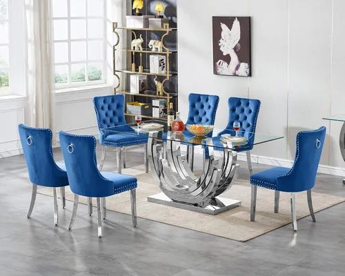 Miniatura 18 de Mesa de comedor de cristal para 6-8 personas, mesa rectangular de comedor de cocina de 70 pulgadas con tapa de vidrio templado y base de acero