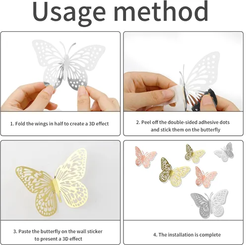 Miniatura 6 de 72 PIEZAS Adhesivos de Mariposa para Pared - 3 Estilos, 3 Tamaños para Decoración de Habitación, Pastel y Dormitorio - Mariposas 3D